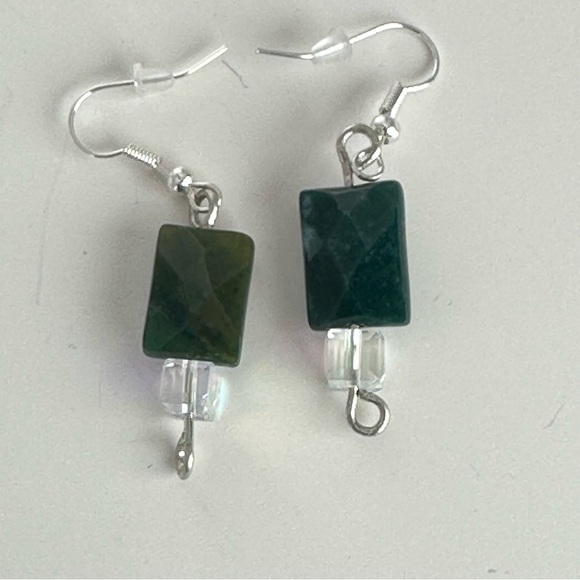Crystal Glass Bead Earrings and Chalcedony Silver tone Handmade Earrings 3476 P - Picture 7 of 9